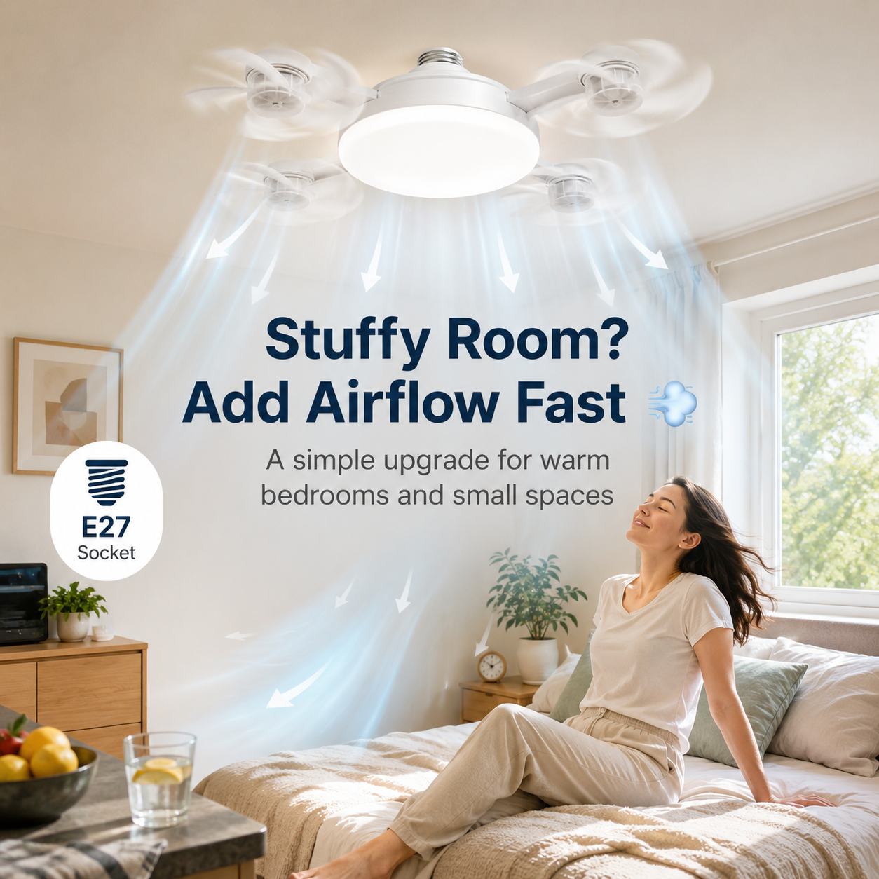đĄ E27 Socket Ceiling Fan Light â 2-in-1 LED Fan Bulb with Remote Control for Bedroom, Kitchen & Home Cooling