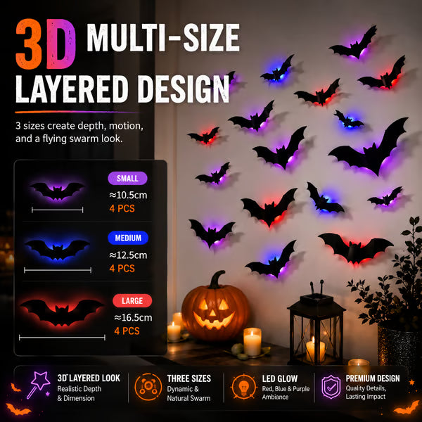 (🎁Last Day 49% OFF)🦇💡3D led bats - Turn Your Walls Into a Haunted Masterpiece👻