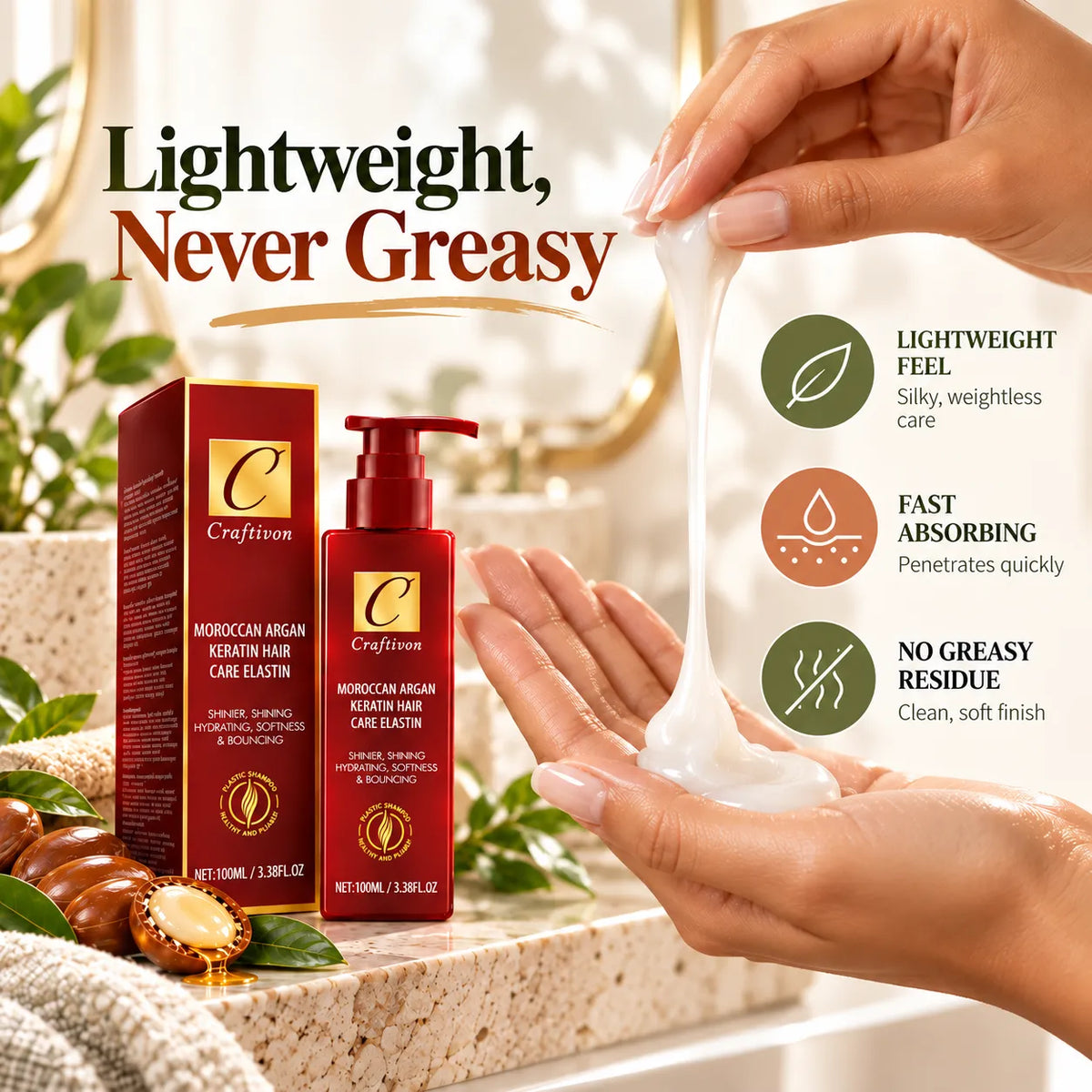 🎁Argan Oil & Avocado Curl Defining Leave-In Cream – Moisturizing Hair Styling Cream for Soft, Frizz-Controlled Curls
