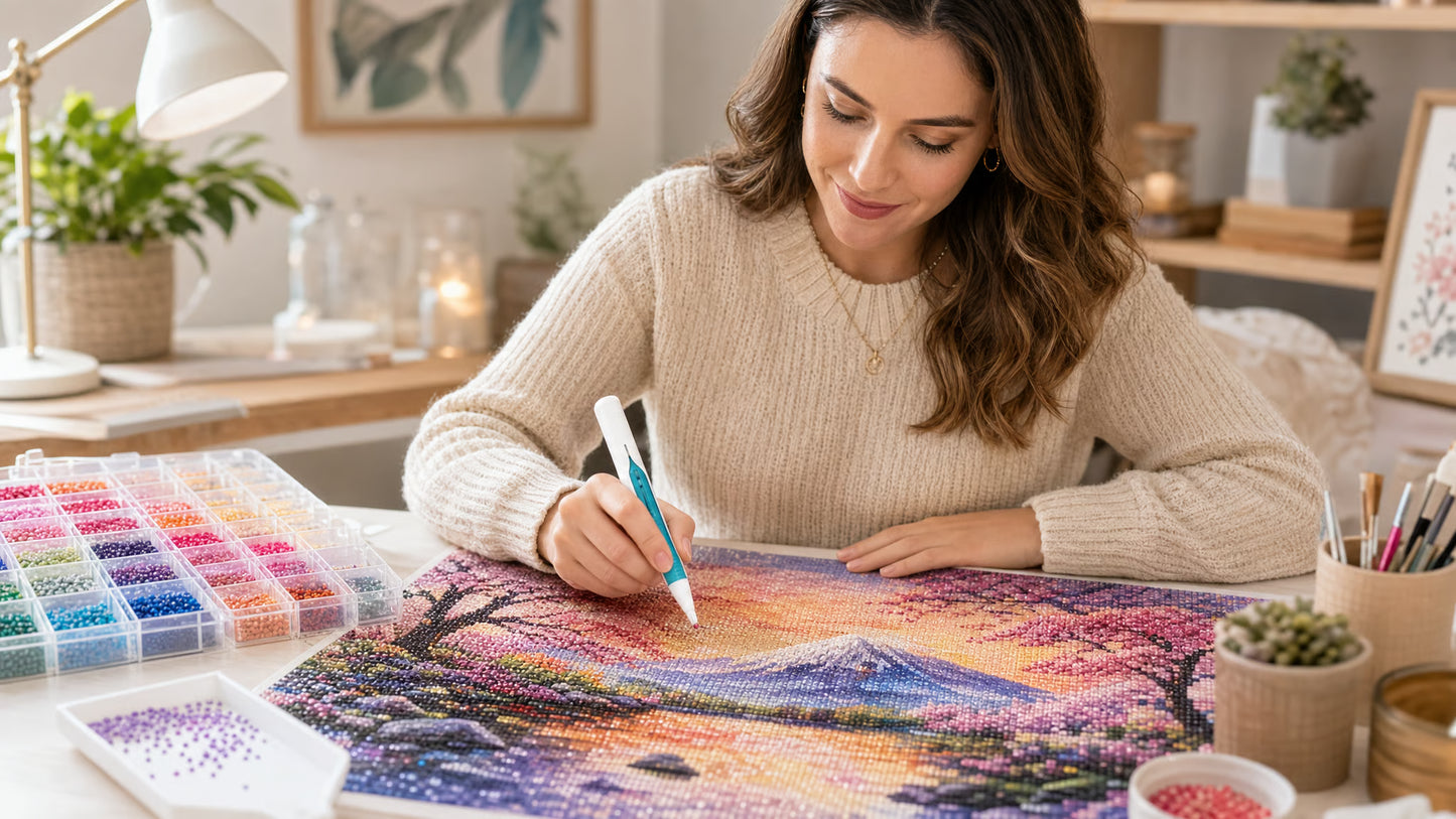 ⏰ Last Day 50% OFF – 💎 Automatic Diamond Painting Bead Dispenser Pen & Tray Set