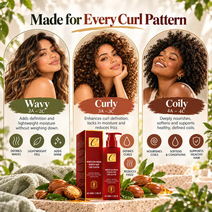 🎁Argan Oil & Avocado Curl Defining Leave-In Cream – Moisturizing Hair Styling Cream for Soft, Frizz-Controlled Curls