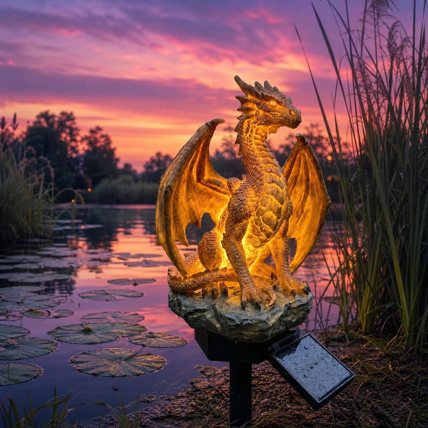 (🎁Last Day 49% OFF)🐉✨Solar Dragon Garden Statue Light – Golden Ember Fantasy Outdoor Decor