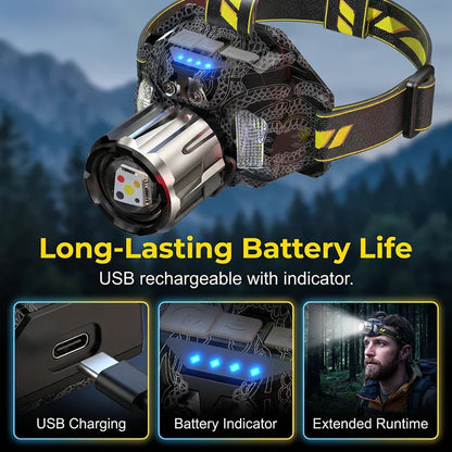 🔥LAST DAY 50% OFF - 💡5-Color Motion Sensor Rechargeable LED Headlamp | Multi-Mode Outdoor Waterproof Head Flashlight