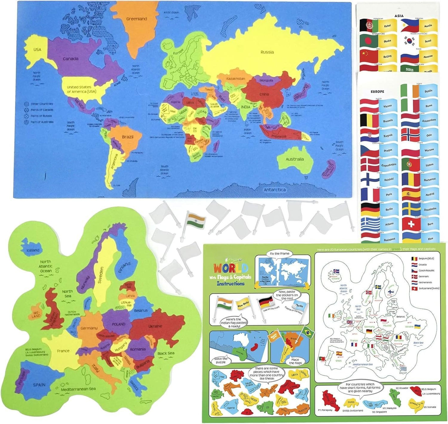 🌍USA & World Map Puzzle with Flags & Capitals 🧩– Educational Geography Jigsaw Toy for Kids Ages 5–12 (STEM Learning Set)