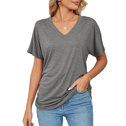 💕Hot Promotion- UP TO 50% OFF🌷👚Women's Short Sleeve V Neck Dolman Tops with Side Shirring