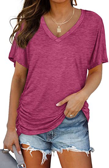 💕Hot Promotion- UP TO 50% OFF🌷👚Women's Short Sleeve V Neck Dolman Tops with Side Shirring