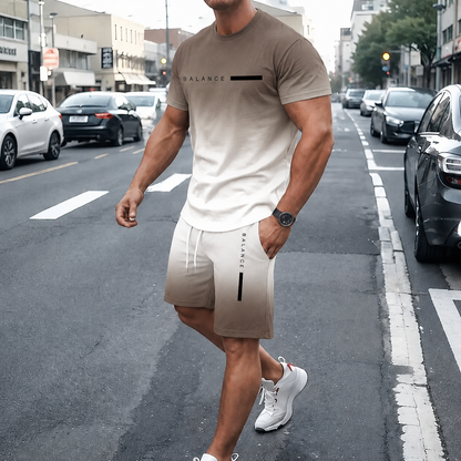 🎁 Men’s Gradient Short Sleeve Tracksuit 2-Piece Set