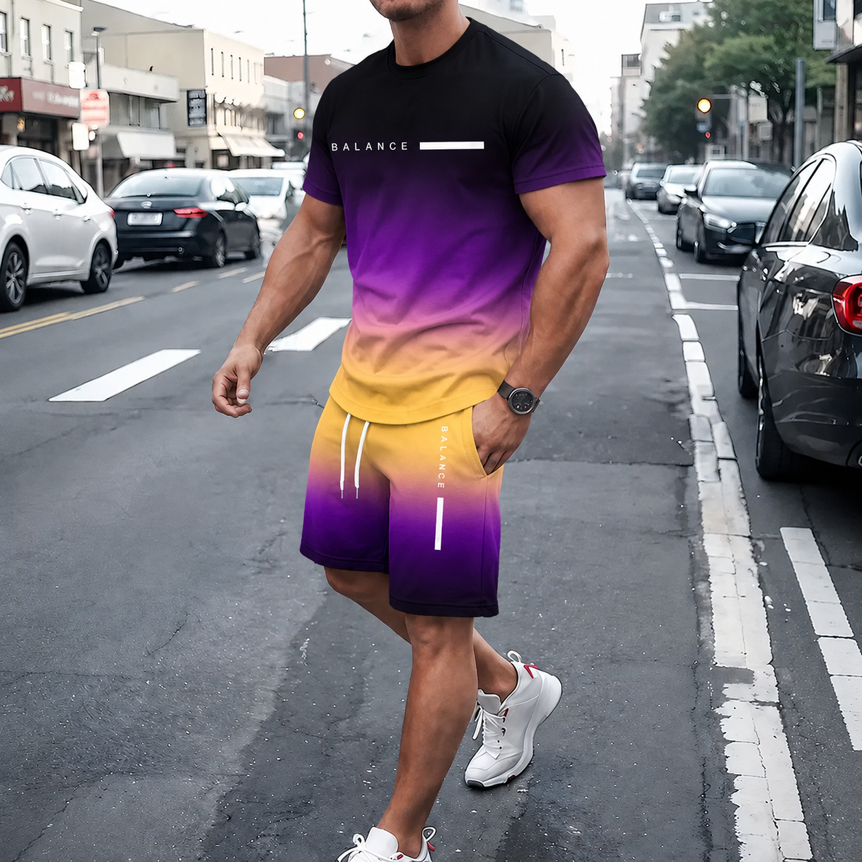 🎁 Men’s Gradient Short Sleeve Tracksuit 2-Piece Set