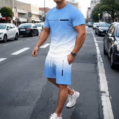 🎁 Men’s Gradient Short Sleeve Tracksuit 2-Piece Set
