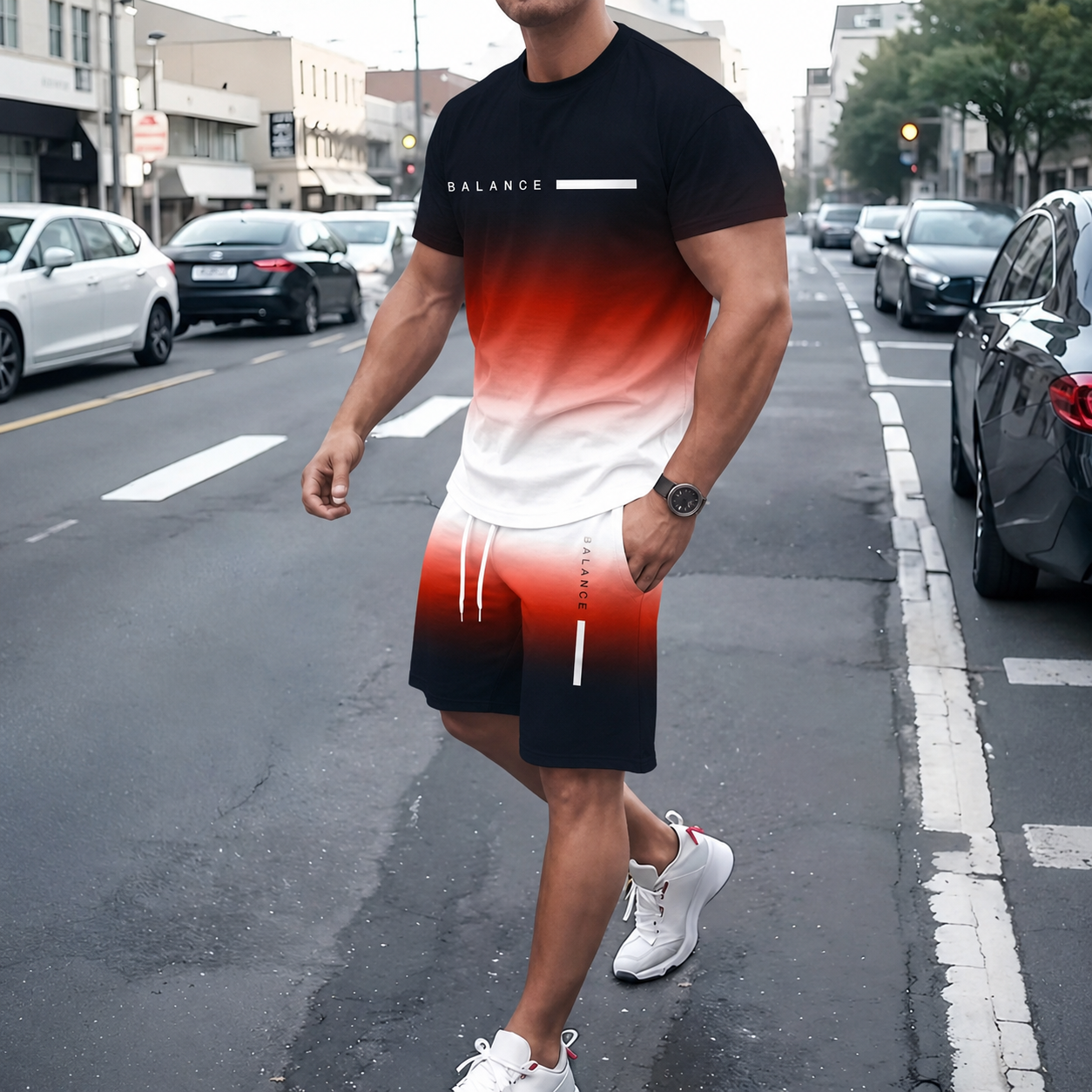 🎁 Men’s Gradient Short Sleeve Tracksuit 2-Piece Set