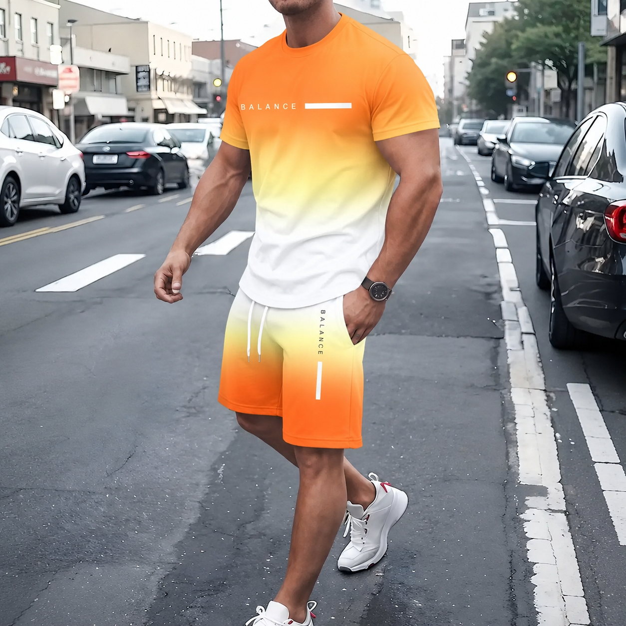 🎁 Men’s Gradient Short Sleeve Tracksuit 2-Piece Set