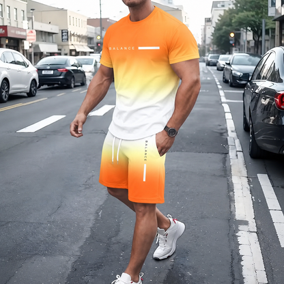 🎁 Men’s Gradient Short Sleeve Tracksuit 2-Piece Set