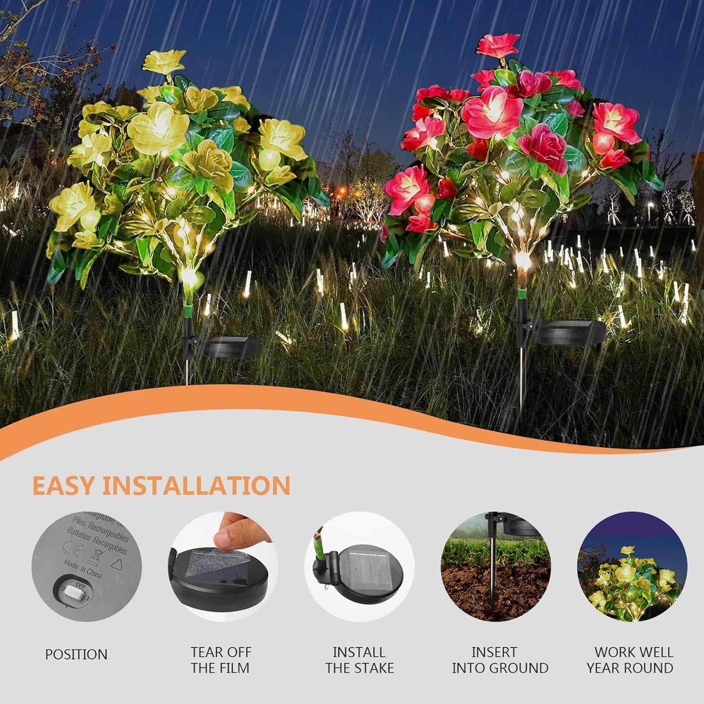 🔥Last Day 50% OFF-LED Solar Flower Lights Rhododendron Outdoor Simulated Flower Lamp