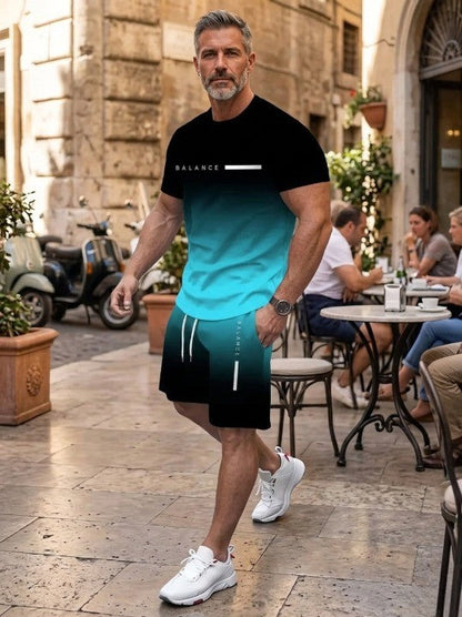 🎁 Men’s Gradient Short Sleeve Tracksuit 2-Piece Set