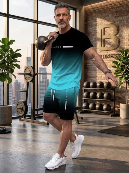 🎁 Men’s Gradient Short Sleeve Tracksuit 2-Piece Set
