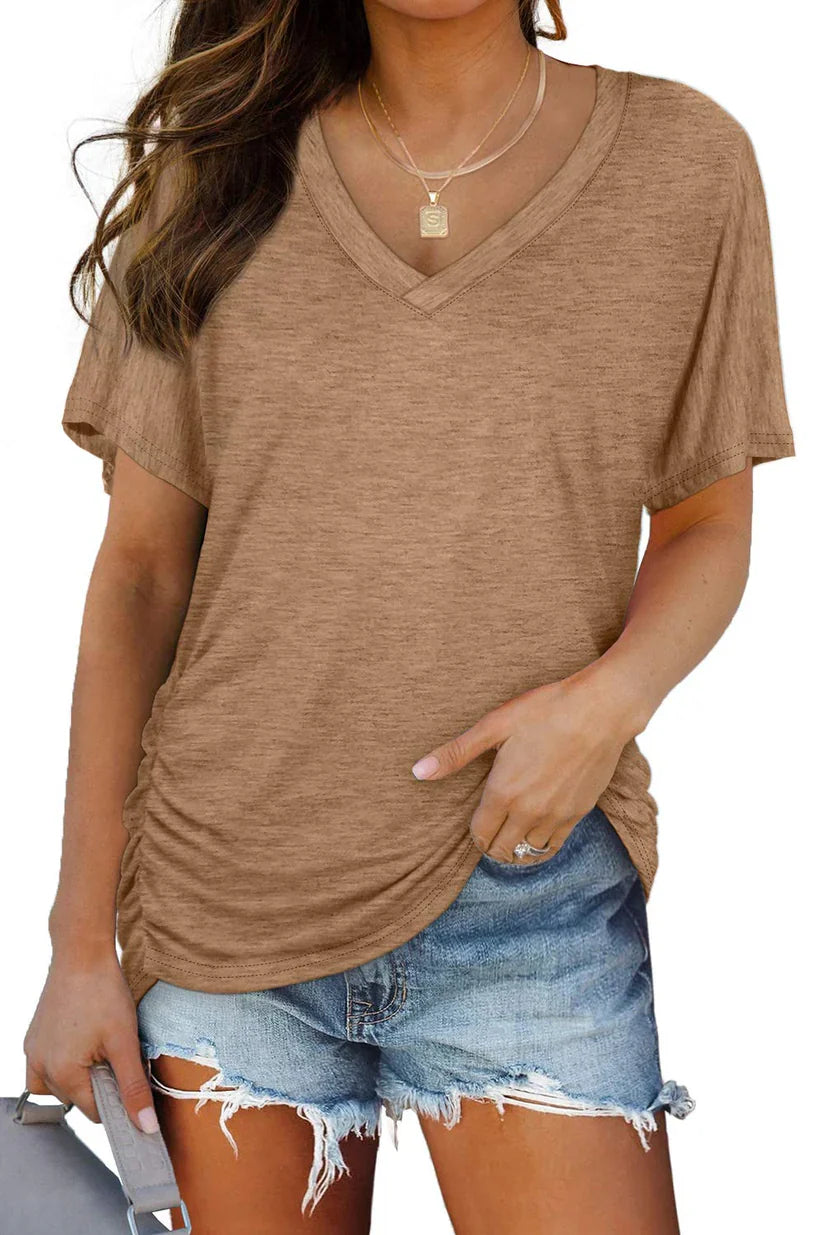 💕Hot Promotion- UP TO 50% OFF🌷👚Women's Short Sleeve V Neck Dolman Tops with Side Shirring