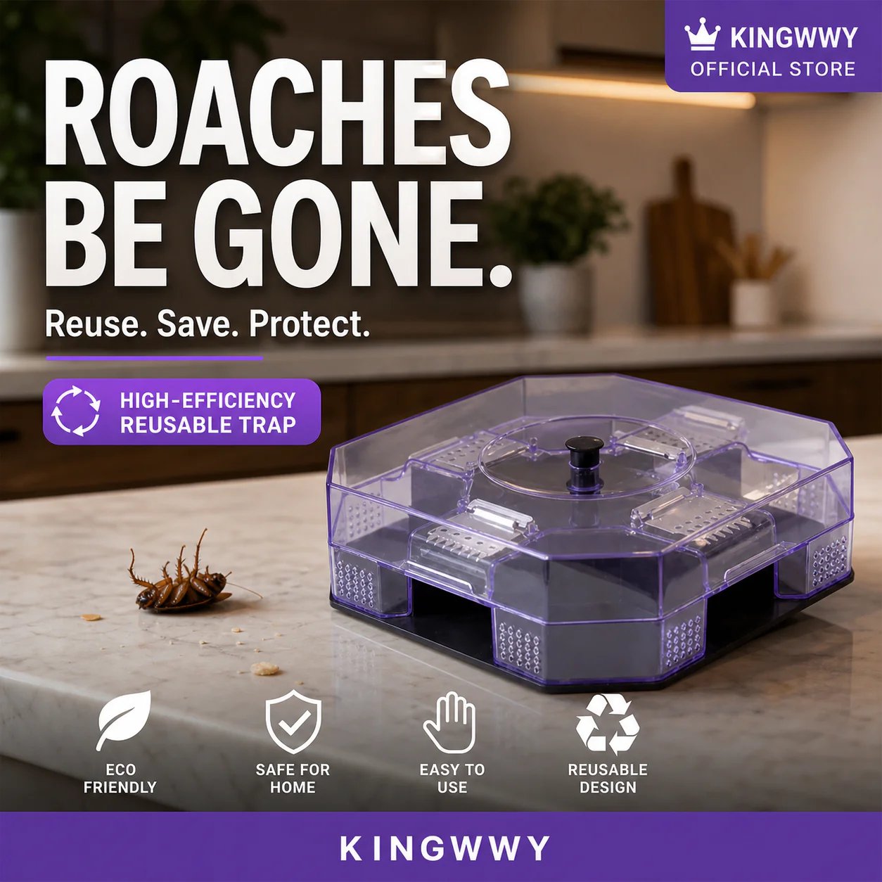 🔥Reusable Effective Roach Trap, Non-Toxic Sticky Cockroach Catcher for Kitchen Home Indoor Pest Control
