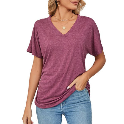 💕Hot Promotion- UP TO 50% OFF🌷👚Women's Short Sleeve V Neck Dolman Tops with Side Shirring