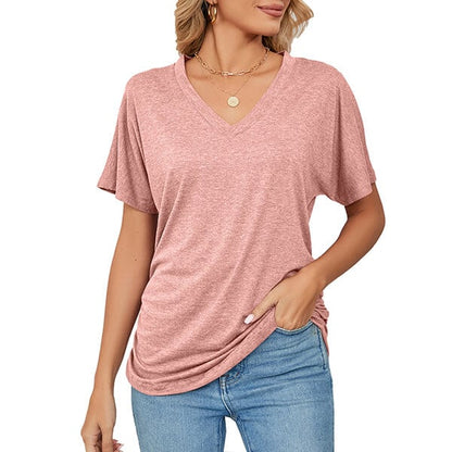 💕Hot Promotion- UP TO 50% OFF🌷👚Women's Short Sleeve V Neck Dolman Tops with Side Shirring