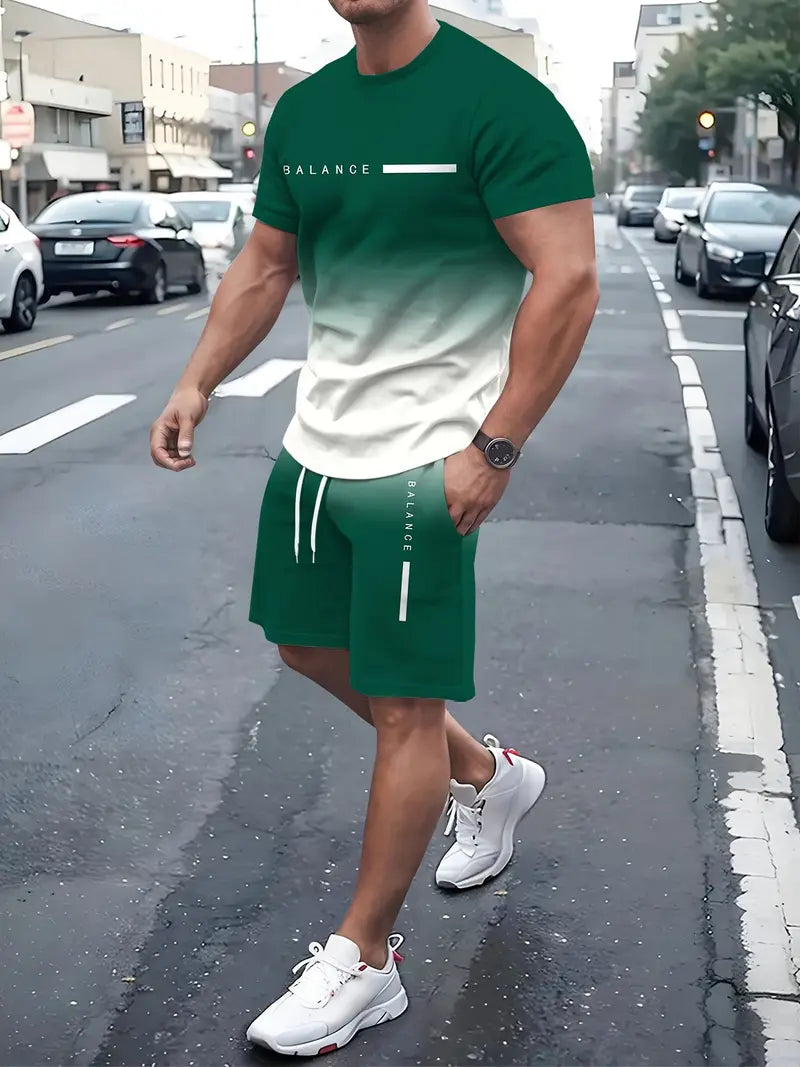 🎁 Men’s Gradient Short Sleeve Tracksuit 2-Piece Set