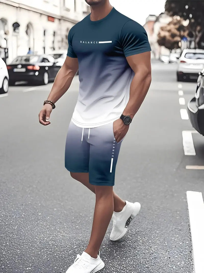 🎁 Men’s Gradient Short Sleeve Tracksuit 2-Piece Set