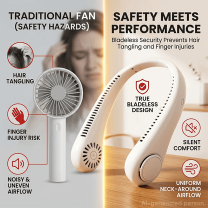 ❄️ Portable Neck Fan - 3-Sec Instant Cooling, 360° Rotating Head, 3-Speed Airflow