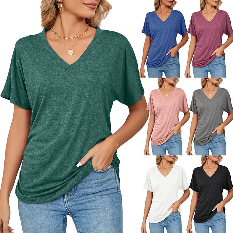 💕Hot Promotion- UP TO 50% OFF🌷👚Women's Short Sleeve V Neck Dolman Tops with Side Shirring