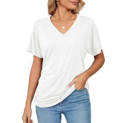 💕Hot Promotion- UP TO 50% OFF🌷👚Women's Short Sleeve V Neck Dolman Tops with Side Shirring