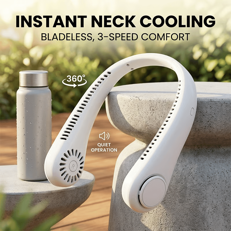 ❄️ Portable Neck Fan - 3-Sec Instant Cooling, 360° Rotating Head, 3-Speed Airflow