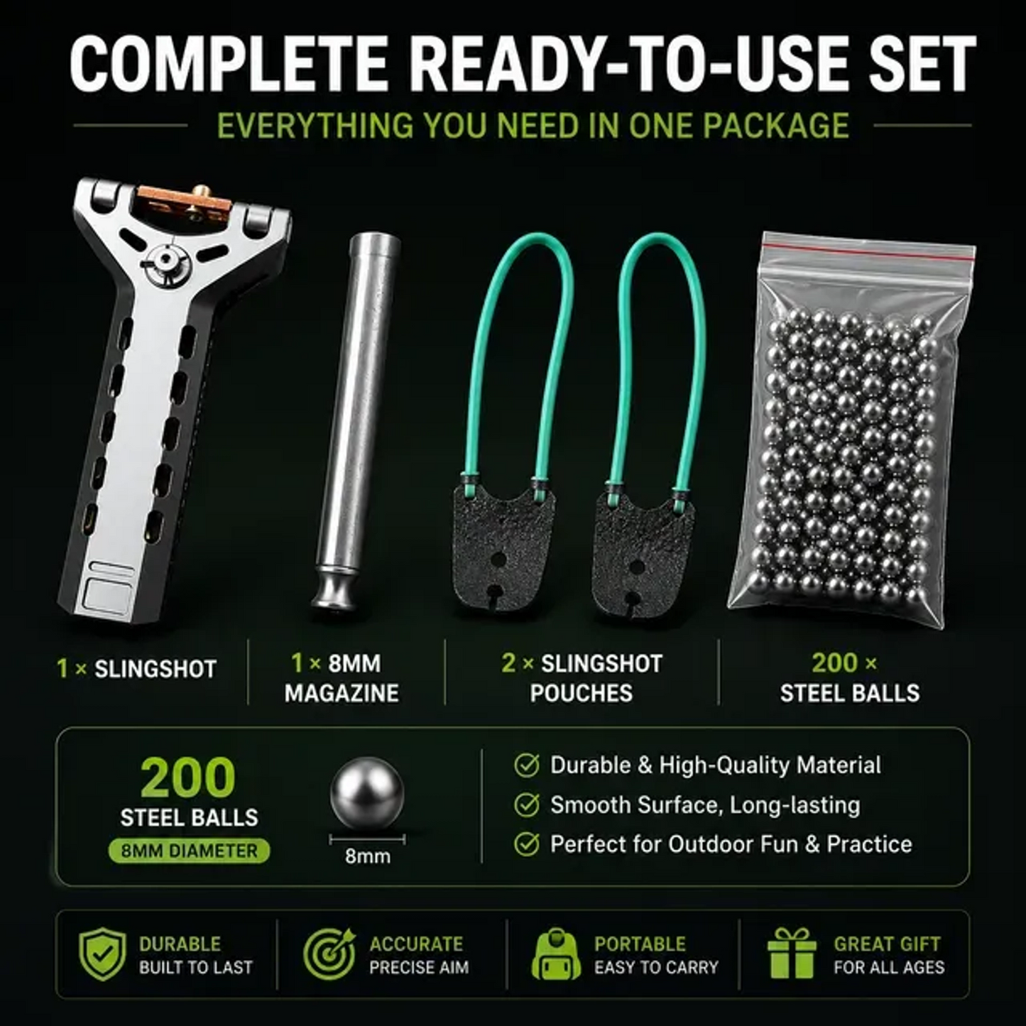 🔥Limited-Time 50% OFF✨Professional Telescopic Aluminum Alloy Auto-Loading Slingshot Full Kit (200 Steel Balls)